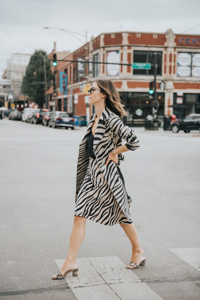 Fashion Blogger Sportsanista wearig Zebra Print trench coat and Zebra Print skirt from Ann Taylor