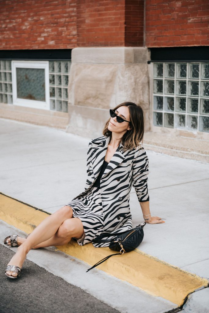 Fashion Blogger Sportsanista wearing Zebra Print Trench Coat and Snakeskin Mules for workwear inspired look 