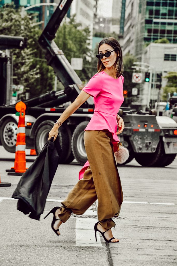 Seattle Blogger Sportsanista wearing Vince Camuto Asymmetrical Top and Topshop Wide Leg Trousers 