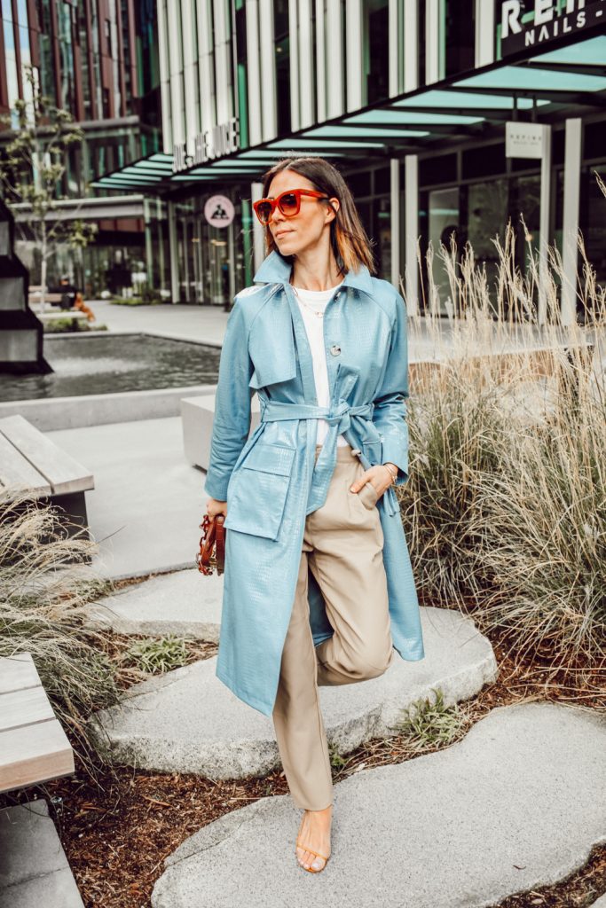 Fashion Blogger Sportsanista wearing Topshop Faux Leather Trench for workwear look 